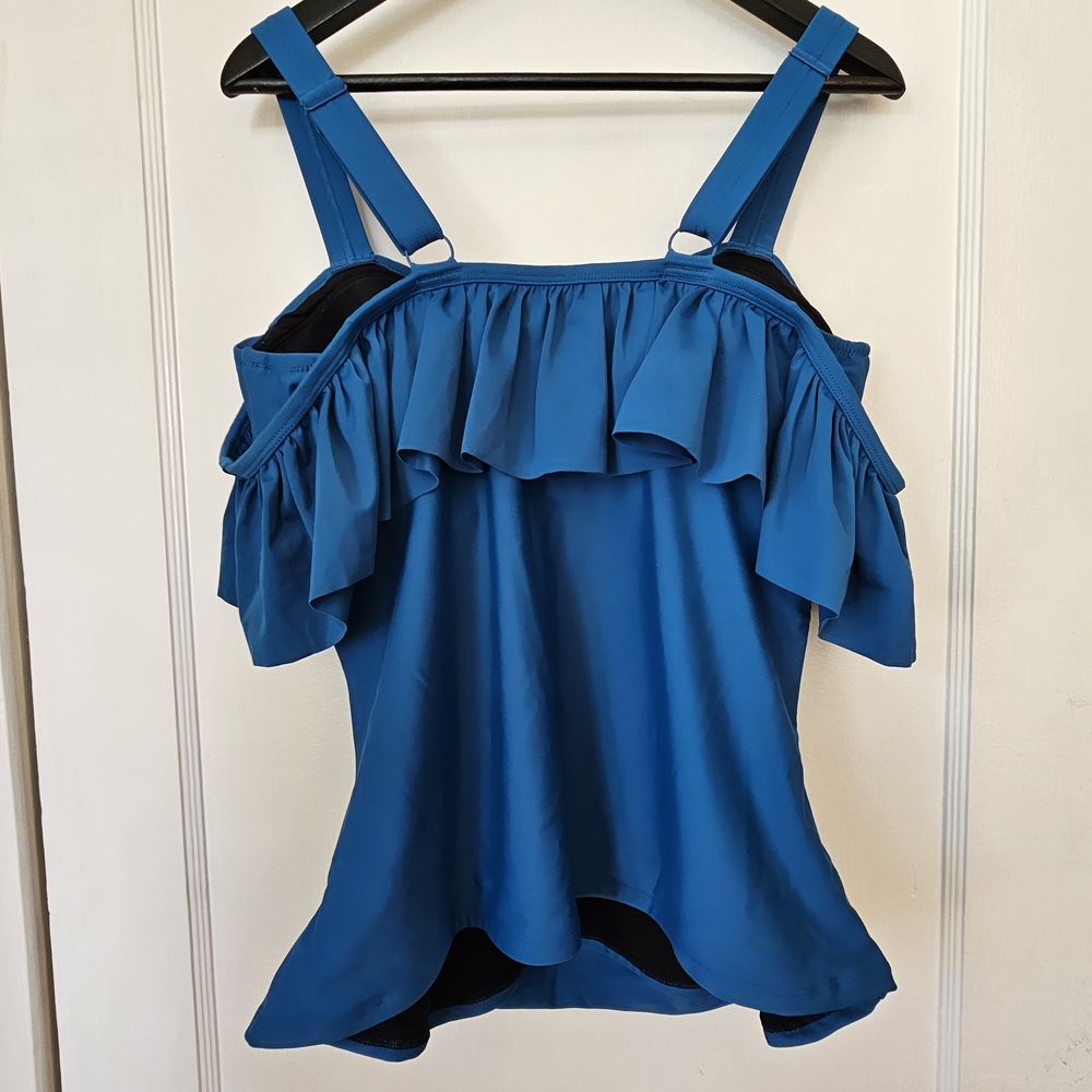 Blue Ruffle Off-Shoulder Swimsuit - Picture 5 of 10